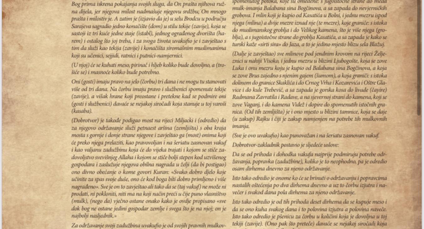 561. godina od pisanja vakufname Isa-bega Ishakovića  – Dan kada je pravno verificirano utemeljenje Sarajeva kao gradskog naselja